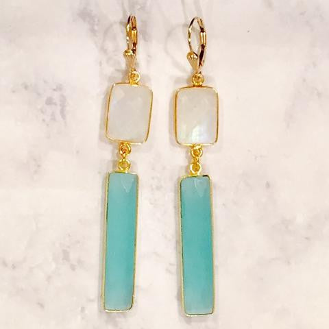 Aqua Chalcedony and Moonstone Earrings. The Perfect Balance of Love and Joy.