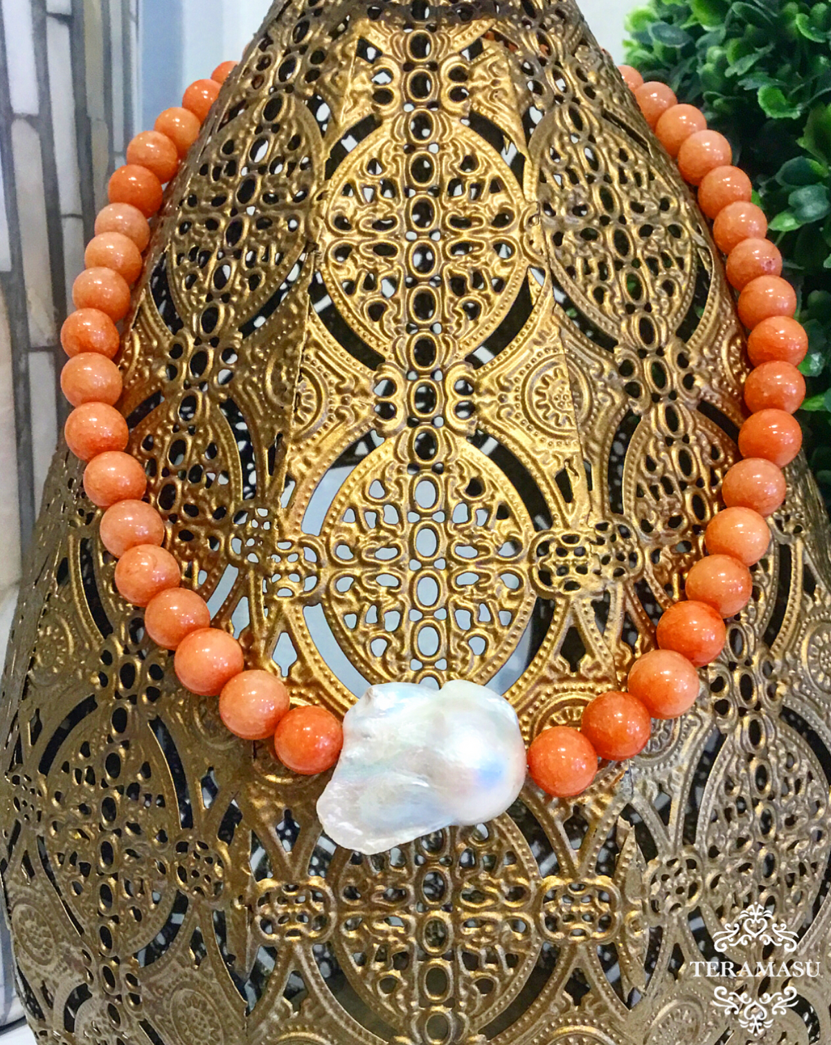 Monday Must-Have: Gorgeous & New, Handmade Designer Teramasu Coral Agate and Baroque Pearl Necklace