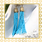 Teramasu One of A Kind Handmade Turquoise Long Tassel Earring 14K Gold Filled Leverback