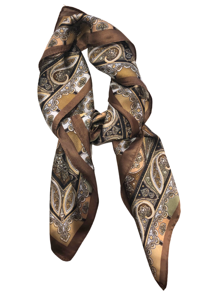 Tan And Gold Paisley Satin Scarf