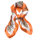 Orange And White Equestrian Motif Satin Scarf