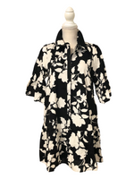 Black And White Floral A-Line Ruffle Dress