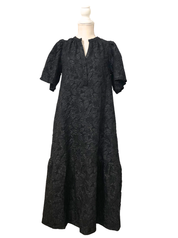 Gorgeous Black Jacquard A-Line Midi Dress