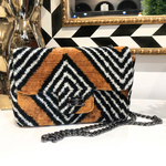 Teramasu One of a Kind Geometric Gold Black and White Handmade Purse